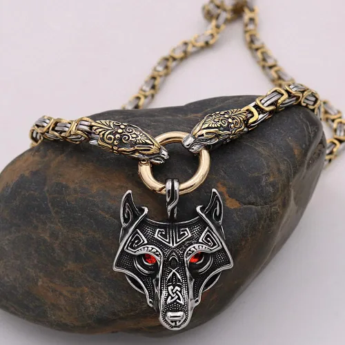 WDBAYXH Collar con colgante de amuleto vikingo nórdico con cabeza de dragón de acero inoxidable para hombre, hecho a mano, cadena de rey vikingo