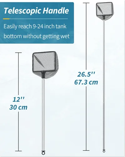 Vista 5 de Red de peces de acuario Pawfly con mango extensible de 9-24 pulgadas de largo para pecera de peces Betta, estanque pequeño de Koi y piscina