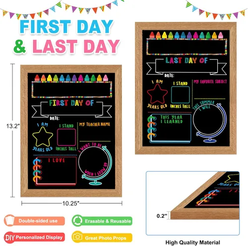 Vista 5 de WhatSign Tablero de letreros para el primer día de escuela, 10.3 x 13.2 pulgadas, marco de madera de doble cara, pizarra reutilizable para el primer