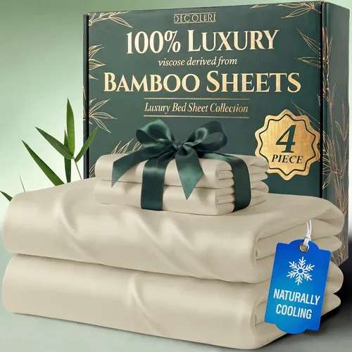 Vista 31 de DECOLURE Juego de sábanas 100% viscosa derivada de bambú, tamaño individual, sábanas de lujo de 4 piezas de enfriamiento natural, juego de cama Negro