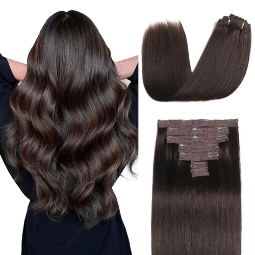 Vista 15 de Sisily - Extensiones de cabello con clip de cabello humano real, 30 cm 70 g, balayage de marrón chocolate a rubio, 100% cabello humano Remy