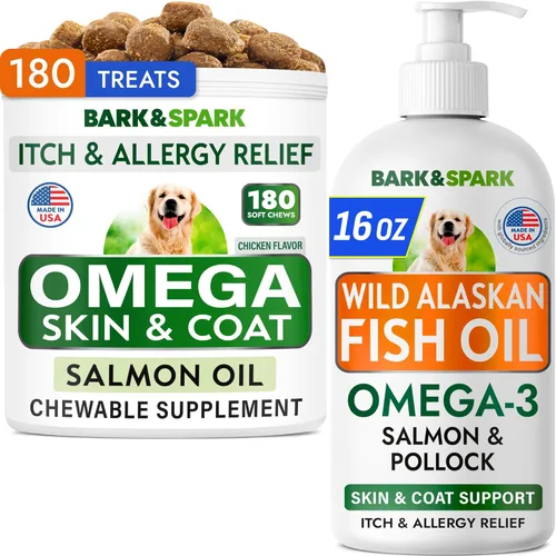 Vista 11 de BARK&SPARK Omega 3 para perros - 360 golosinas de aceite de pescado para la muda de pelo de perro, alergia cutánea, alivio de la picazón