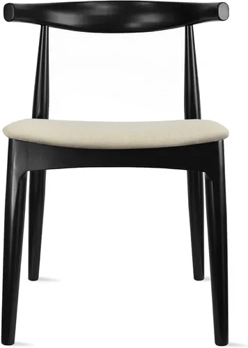 Vista 11 de 2xhome Juego de 2 sillas de comedor de madera maciza Asiento acolchado tapizado de lino beige Silla lateral moderna estilo codo de granja Negro