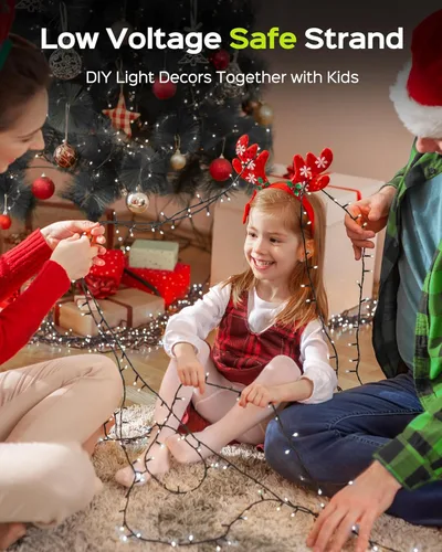 Vista 5 de JACKYLED Tira de luces para exteriores impermeables, 178 pies, 500 luces LED enchufables de Navidad con 8 modos, guirnalda de luces para árbol