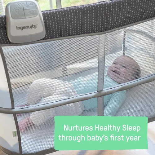Vista 6 de Ingenuity Dream & Grow Moisés para Bebé de Cabecera con Colchón AirLoom, para Edades de 0-12 Meses, Altura Ajustable - Costura a Mano (Gris)