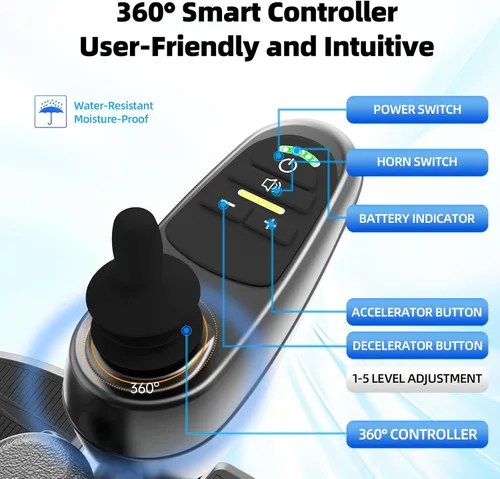 Vista 4 de Silla de ruedas eléctrica para adultos, rango de viaje de 15 millas de largo, plegable ligera, soporte máximo de 300 libras, silla de ruedas