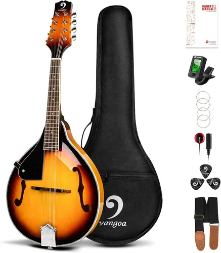 Vangoa Mandolina para Zurdos, Instrumento Musical Acústico de 8 Cuerdas Estilo A para Principiantes Zurdos, Sunburst