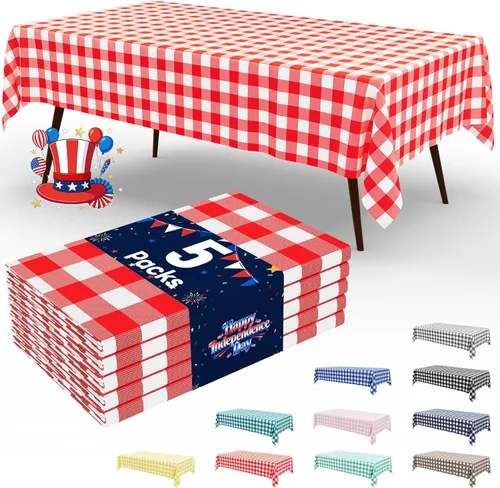 Vista 40 de Smiry Paquete de 3 Manteles Desechables de Cuadros Gingham Color Caqui - 54" x 72" Mantel de Plástico de Servicio Pesado, Cubiertas de Mesa
