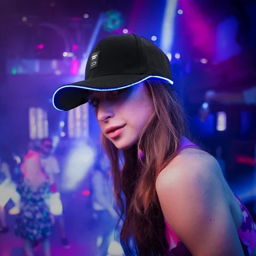 Vista 5 de Led Hat Light Up Baseball Cap with 11 Flashing Modes Glow Rave Party Hat for Festival Hip-hop Club (Black)