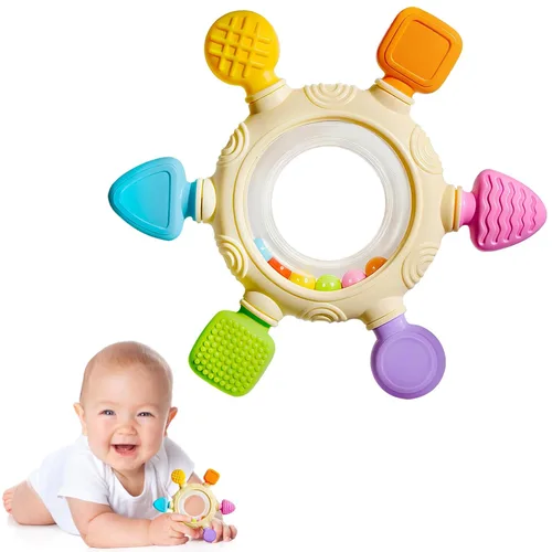 Vista 8 de Mordedores de silicona Hooku para bebés de 6 a 12 meses, juguetes de dentición para bebés de 0 a 6 meses, anillos de dentición de frutas para bebés