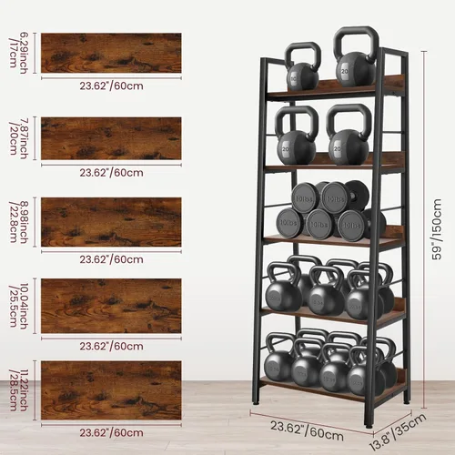 Vista 17 de BATHWA Estantería para libros de 5 niveles, estantería industrial rústica de madera de metal, marrón oscuro de 28 pulgadas de ancho y 59 pulgadas
