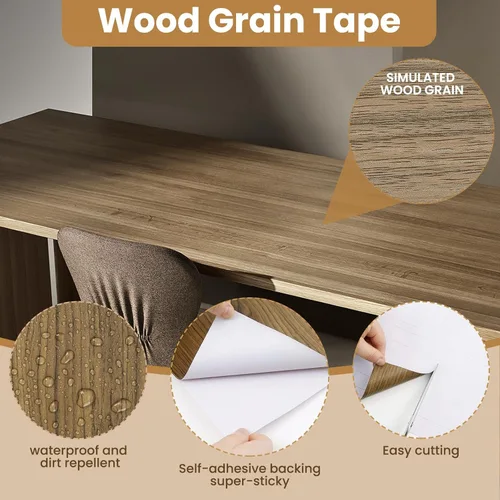 Vista 7 de Cinta de Reparación de Veta de Madera, 2.4 pulgadas X 32 pies Cinta Autoadhesiva de Color Madera para Mesas, Sillas, Zócalos, Puertas, Ventanas