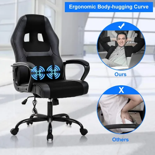 Vista 4 de Silla de computadora de PC con soporte lumbar de masaje, silla de oficina de respaldo alto, silla de escritorio con respaldo ergonómico, silla