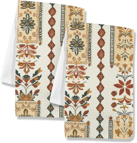 Retro Boho Style Stripe Tea Towel Absorbent Dish Clothes for Washing Dishes Dish Towels Absorbent Kitchen Hand Towel Hanging Classic Decor Dishcloth