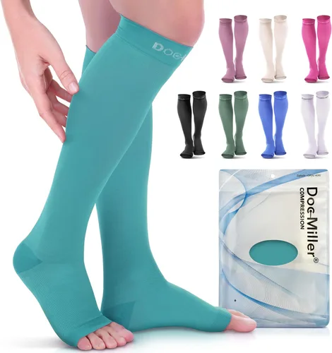 Vista 16 de Doc Miller Calcetines de compresión de dedos abiertos, 20-30 mmHg, mangas de compresión sin dedos para piernas, medias altas hasta la rodilla
