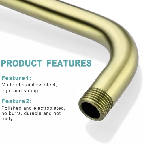 Vista 4 de BESTILL Brazo de extensión de cabezal de ducha en forma de L de 16 pulgadas, brazo de ducha y brida incluidos, oro cepillado
