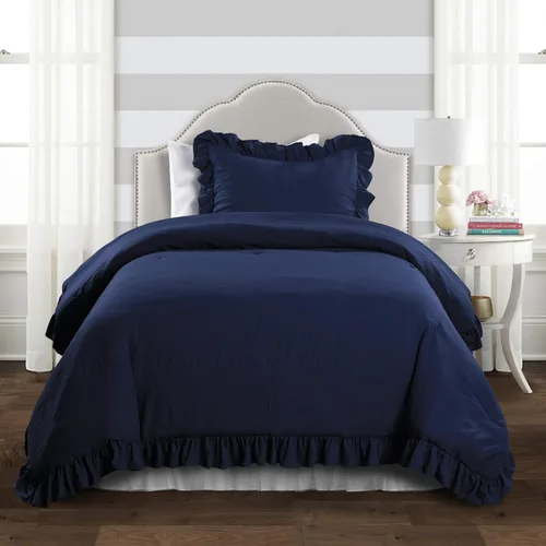 Vista 23 de Lush Decor Reyna - Juego de funda de edredón de algodón con volantes, 2 piezas, tamaño individual XL, color blanco, bonito juego de ropa de cama
