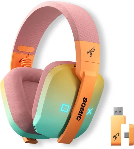 SOMIC G810 Wireless Headset 2.4G Low Latency Headset for PC PS4 PS5 Laptop, Bluetooth 5.2 Wireless Headphone with Built-in Mic, 50H Playtime, RGB