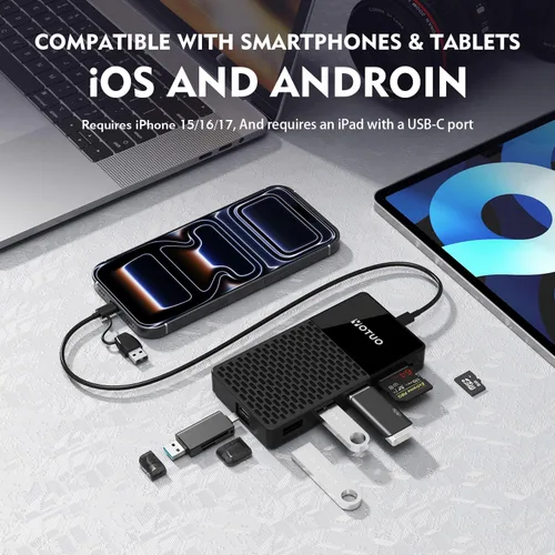 Vista 4 de YOTUO SSD portátil 3 en 1 de 500 GB, hasta 1050 MB/s, unidad externa de estado sólido USB-C con concentrador USB 3.2 multipuerto, lector de tarjetas