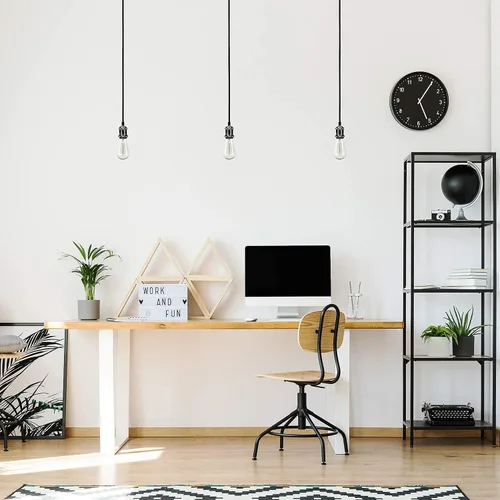 Vista 8 de JACKYLED Paquete de 2 mini luces colgantes UL Vintage Socket E26 E27 Portalámparas de tela tejida negra cable de luz colgante ajustable Kit de toldo