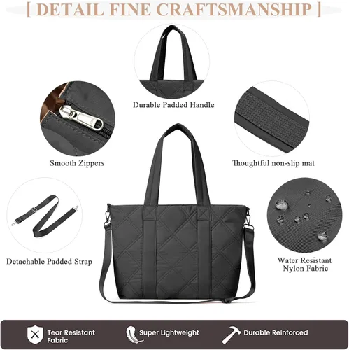 Vista 7 de SYCNB Bolsa de viaje para laptop para mujer, bolsa de hombro con compartimento para laptop, bolso acolchado con bolsa de aseo