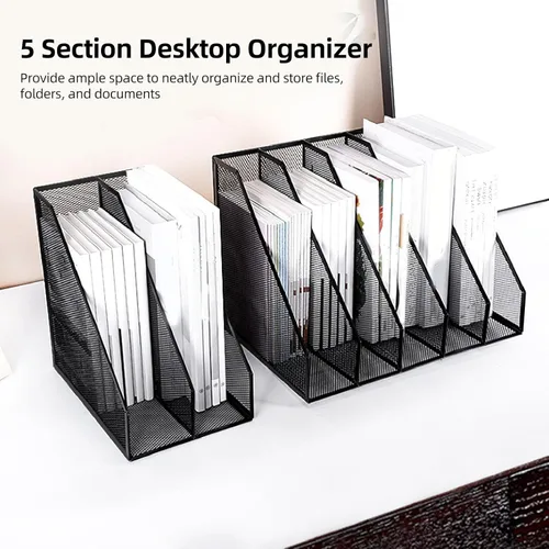 Vista 3 de Desk File Organizer Sturdy Iron Mesh 5 Section Vertical File Folder Document Holder for Office Workspace Desktop Organization