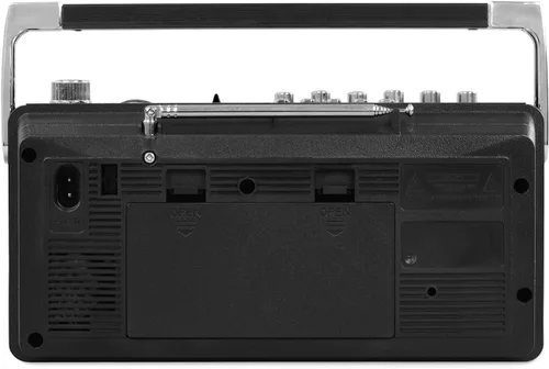 Vista 4 de Victrola Mini Boombox Bluetooth con reproductor de cassette, grabadora y radio Am/FM, gris