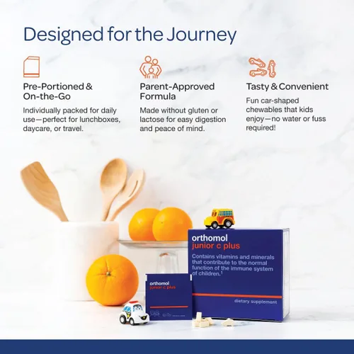 Vista 8 de Orthomol Immun Junior C Plus, multivitamínico para niños, sabor a mandarina, suministro para 30 días