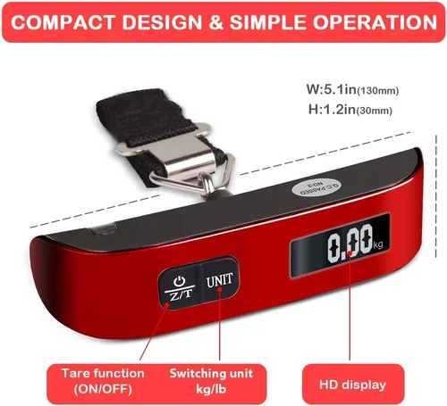 Vista 8 de Travel Inspira Báscula digital de equipaje con pantalla LCD de alerta de sobrepeso, 110 libras 110.2lbs de acero inoxidable