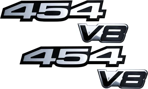 Vista 2 de Combo de plata sobre negro 454 y negro sobre plata V8 altamente pulido de aluminio en relieve, placa de identificación compatible con 454 V8 Chevy