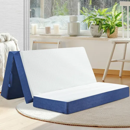Vista 14 de Colchón plegable tamaño individual, de espuma viscoelástica de 6 pulgadas, triple pliegue, colchón portátil con funda lavable, colchón plegable