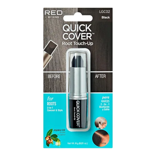 RED by Kiss Barra de retoque de raíz de cobertura rápida, corrector temporal de cabello gris resistente al agua con cepillo para raíces y barba,