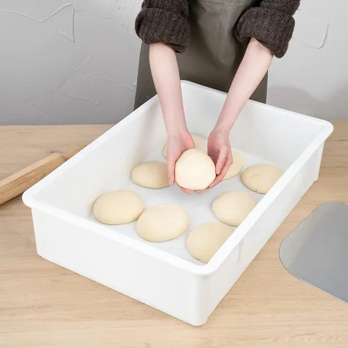 Vista 7 de Caja de prueba de 26 x 18 x 3 pulgadas, 1 caja de masa rectangular – apilable, lavavajillas, cajas de plástico blanco para masa de pizza, duraderas