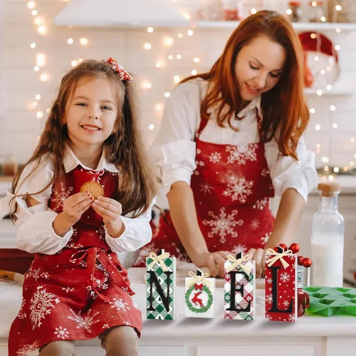 Vista 6 de Decoraciones navideñas de madera de Noel, 4 piezas de decoración rústica de mesa de Navidad, mesa independiente de Navidad, mesa de centro de mesa