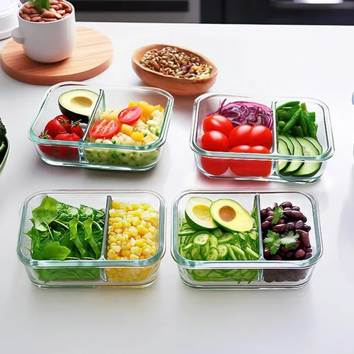 Vista 5 de M MCIRCO Paquete de 10 recipientes de vidrio de 30 onzas para preparación de comidas, 2 compartimentos, cajas herméticas Bento con tapas
