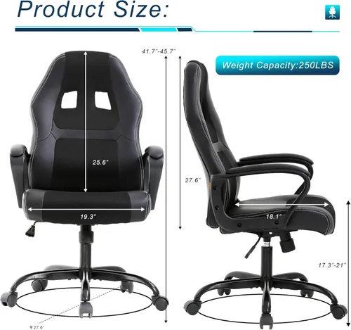 Vista 3 de Silla de videojuegos ergonómica, silla de oficina para computadora, silla de escritorio de cuero, silla de carreras, cómoda silla de masaje, silla