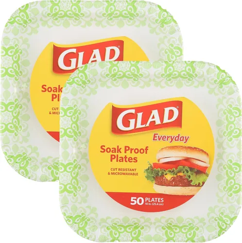 Vista 11 de Glad Platos cuadrados de papel resistentes, platos desechables a prueba de remojo y cortes, para fiestas y comidas diarias, aptos para microondas