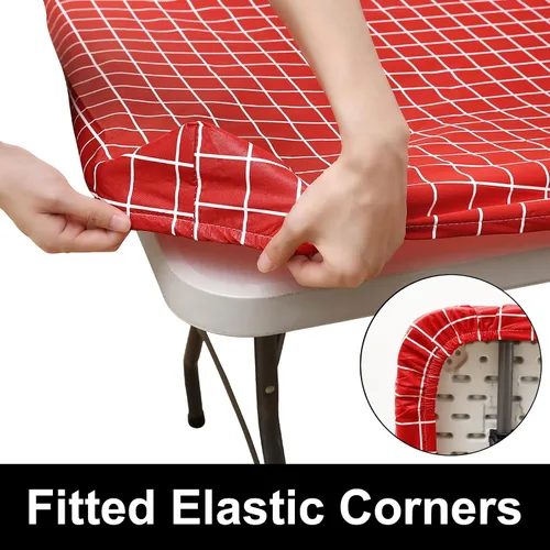 Vista 321 de Mantel rectangular, manteles de plástico elásticos ajustables con parte trasera de franela para mesas de 4 pies, manteles de vinilo impermeables
