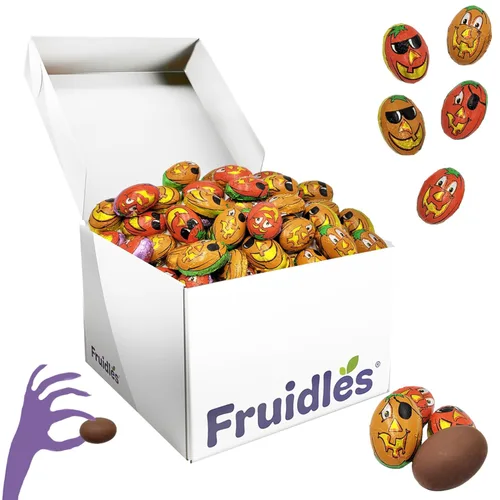Vista 10 de Palos de calabaza de chocolate de Halloween, rellenos de bolsa de fiesta de chocolate con leche, envueltos individualmente en láminas de diseño