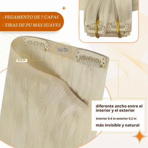 Vista 4 de Full Shine Extensiones de cabello rubio con clip, 20 pulgadas, 8