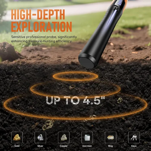 Vista 5 de Detector de Metales Pinpointer, Sonda Localizadora de Búsqueda de Tesoros con Pantalla LCD, Varita Puntero de Mano Profesional Impermeable con 4