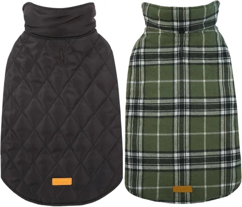 Vista 15 de Kuoser - Abrigo impermeable de invierno para perro, chaqueta reversible estilo británico, ropa para perro a cuadros, abrigo de nieve acogedor