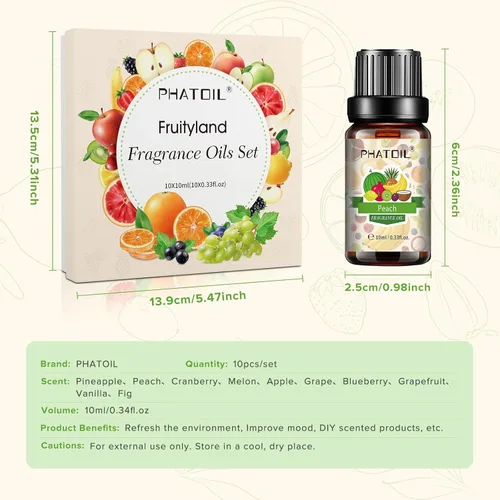 Vista 6 de PHATOIL Juego de aceites de fragancia de coco y vainilla, juego de 10 piezas de aceites de aromaterapia, para difusores, cuidado del hogar, aromas