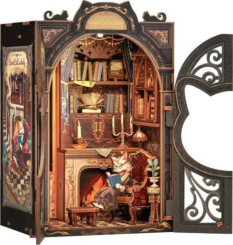 Vista 14 de CUTEBEE - Kit de rincón de libros, kit de casa de muñecas en miniatura para adultos y adolescentes, decoración de estantería, modelo de callejón