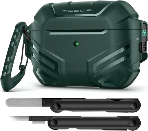 Vista 15 de MOBOSI Funda para AirPods Pro 2 con cerradura, compatible con funda Airpod Pro de 2ª/1ª generación, funda protectora de grado militar con kit