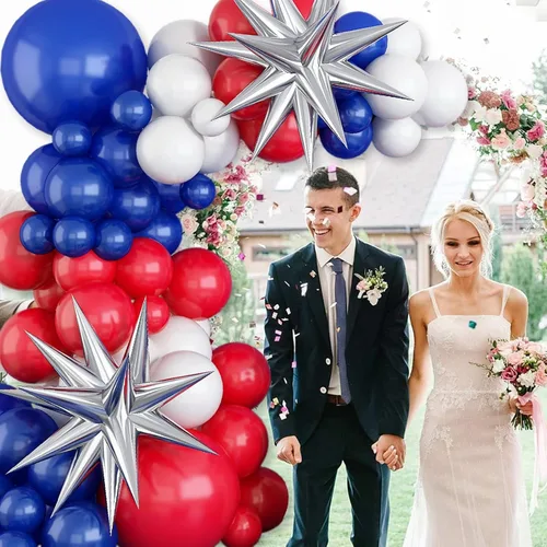 Vista 6 de Kit de arco de globos rojos, blancos y azules, globos de látex de cumpleaños de 5, 10, 18 pulgadas, kit de guirnalda de globos de fiesta azul, rojo