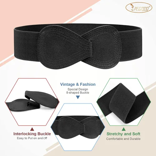 Vista 3 de JASGOOD Cinturón elástico vintage para mujer, cinturón de cintura ancha y elástico vintage