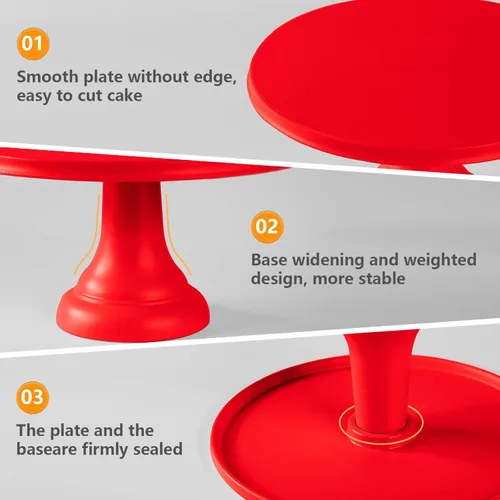 Vista 5 de Soporte redondo para tartas de 9.84 pulgadas con espátula, soporte rojo para cupcakes, fibra de bambú, platos de exhibición de postres
