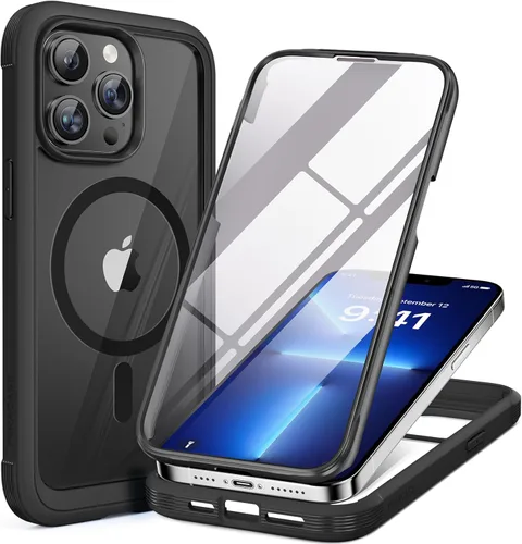 Vista 224 de Miracase Glass Series - Funda para iPhone 11 de 6.1 pulgadas, funda resistente de cuerpo completo mejorado con protector de pantalla de vidrio Negro