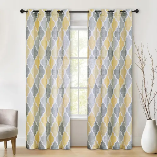 Vista 18 de Beauoop Cortinas de lino semitransparentes de 45 pulgadas de largo, 2 paneles para dormitorio y sala de estar, gris agua marroquí, granja